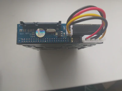 IDE drive with IDE to SATA converter installed, rear